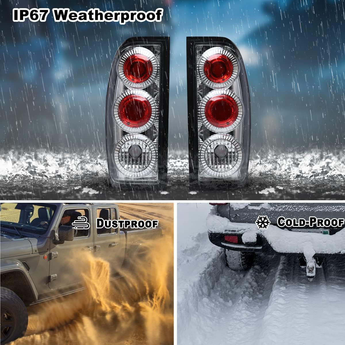 ROXX Tail lights for 1998-2004 Nissan Frontier, Taillights Cover with HD Lens, Black Housing, Tail Lamps Replacement, Passenger & Driver Side (Chrome Housing+ Clear Lens)