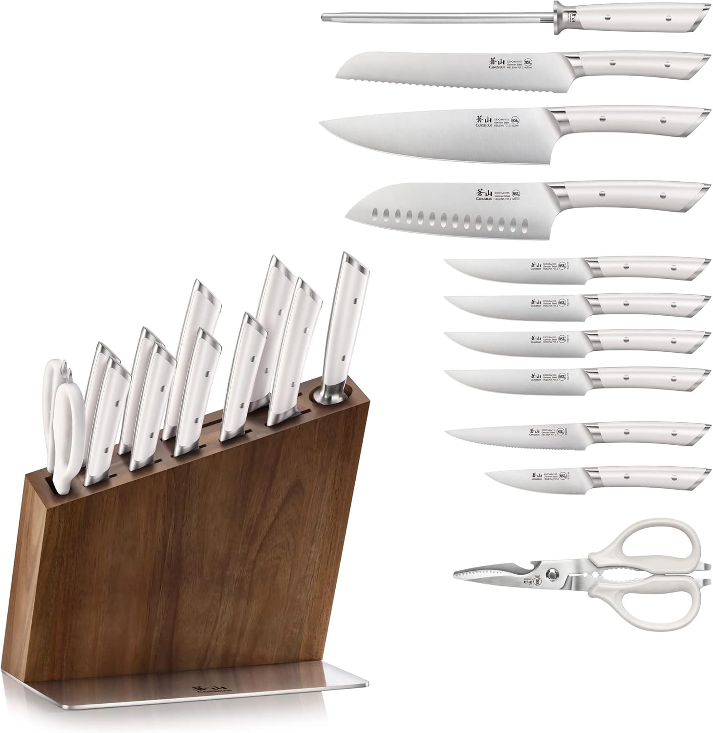 Cangshan HELENA Series German Steel Forged, HUA Knife Block Set (12-Piece, White)