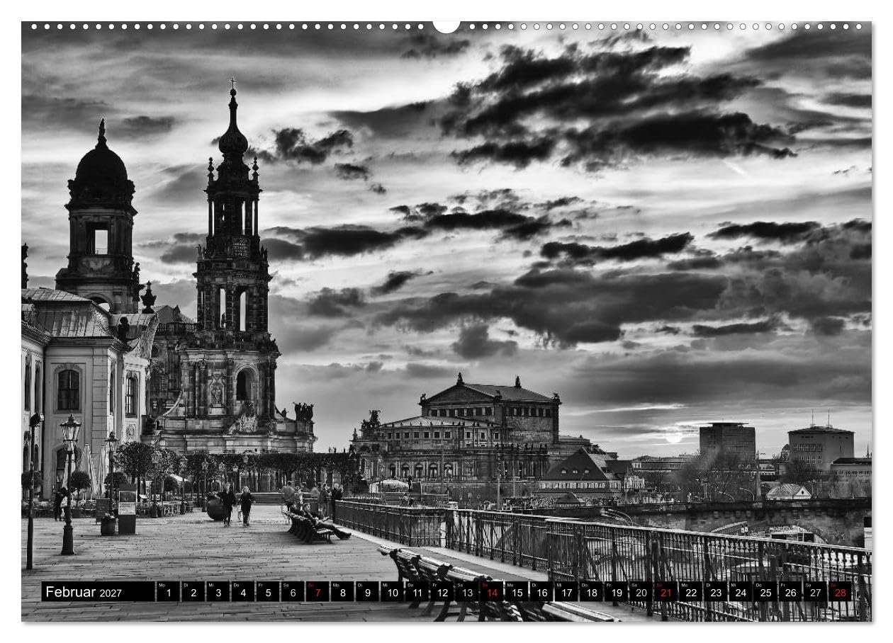 CALVENDO - Dresden Faszination Schwarz Weiss (Wandkalender 2027 DIN A2 quer), Monatskalender: Die wunderschöne Barockstadt Dresden in faszinierenden Bildern des Fotografen Dirk Meutzner