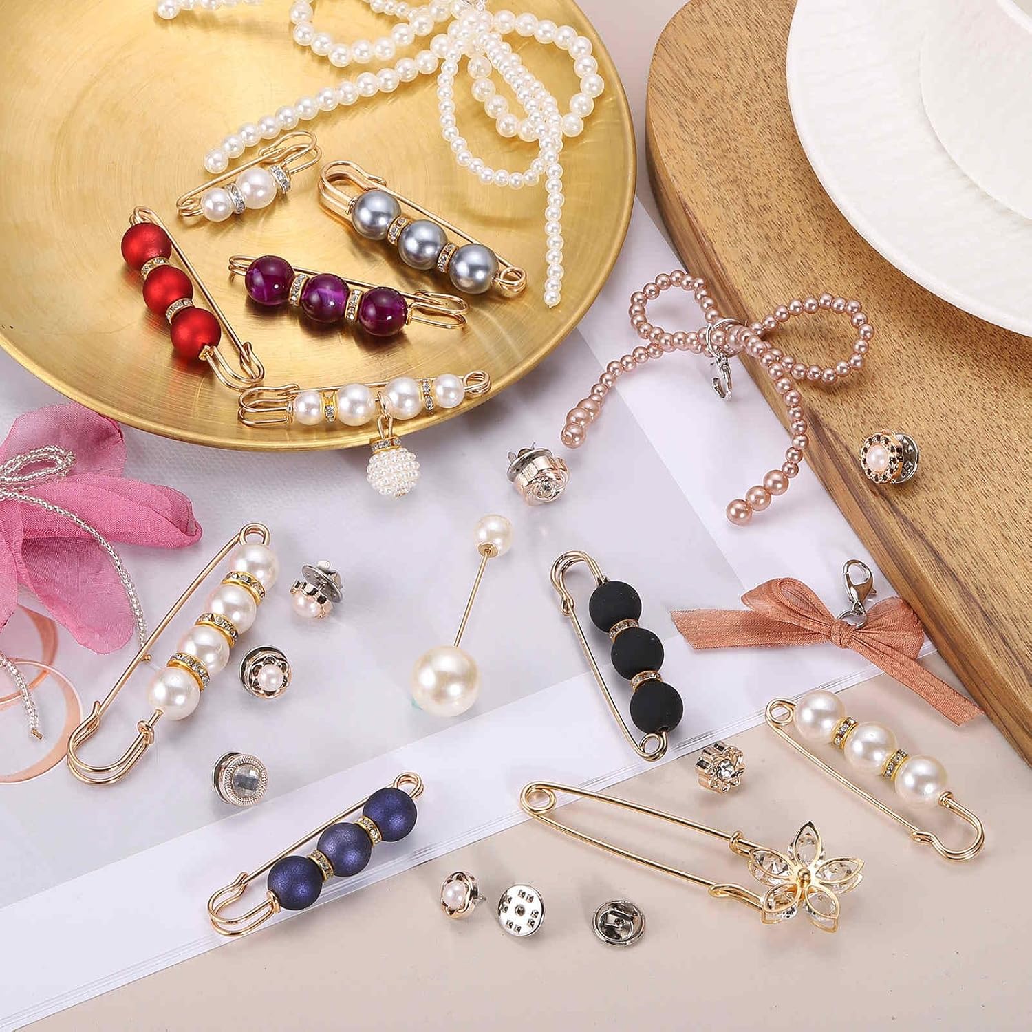 MECCANIXITY Shoe Charm for Sneakers, Pearl Bows Shoelace Clips and Rhinestone Brooches Sock Charm Pins Accessories - Image 4