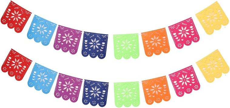 2 Pcs Mexican Fiesta Papel Picado Banner, Day of the Dead Decorations Garland, Dia De Los Muertos Party Supplies, Felt Flags