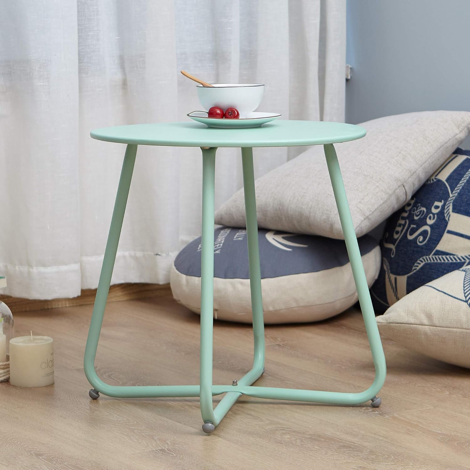 Grand Patio Steel Patio Side Table, Weather Resistant Outdoor Round End Table, Peacock Blue: Kitchen & Dining