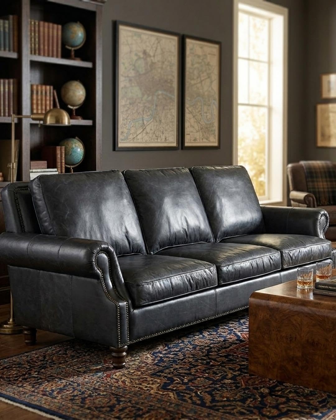 Crafters and Weavers English Rolled Arm Sofa in Slate