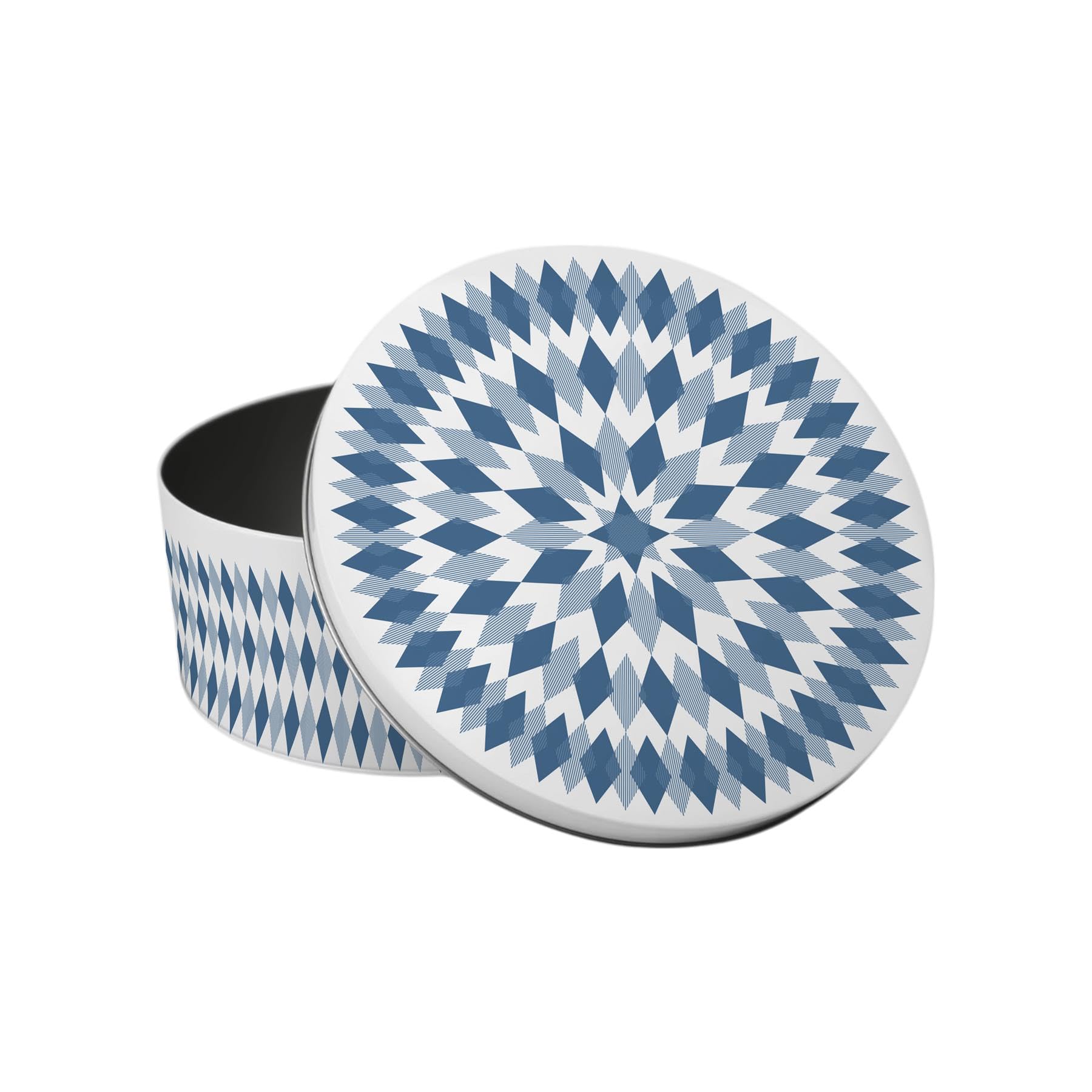 Navy Argyle Cake Tin - Small Kitchen Baking Storage Container, 18 x 7cm