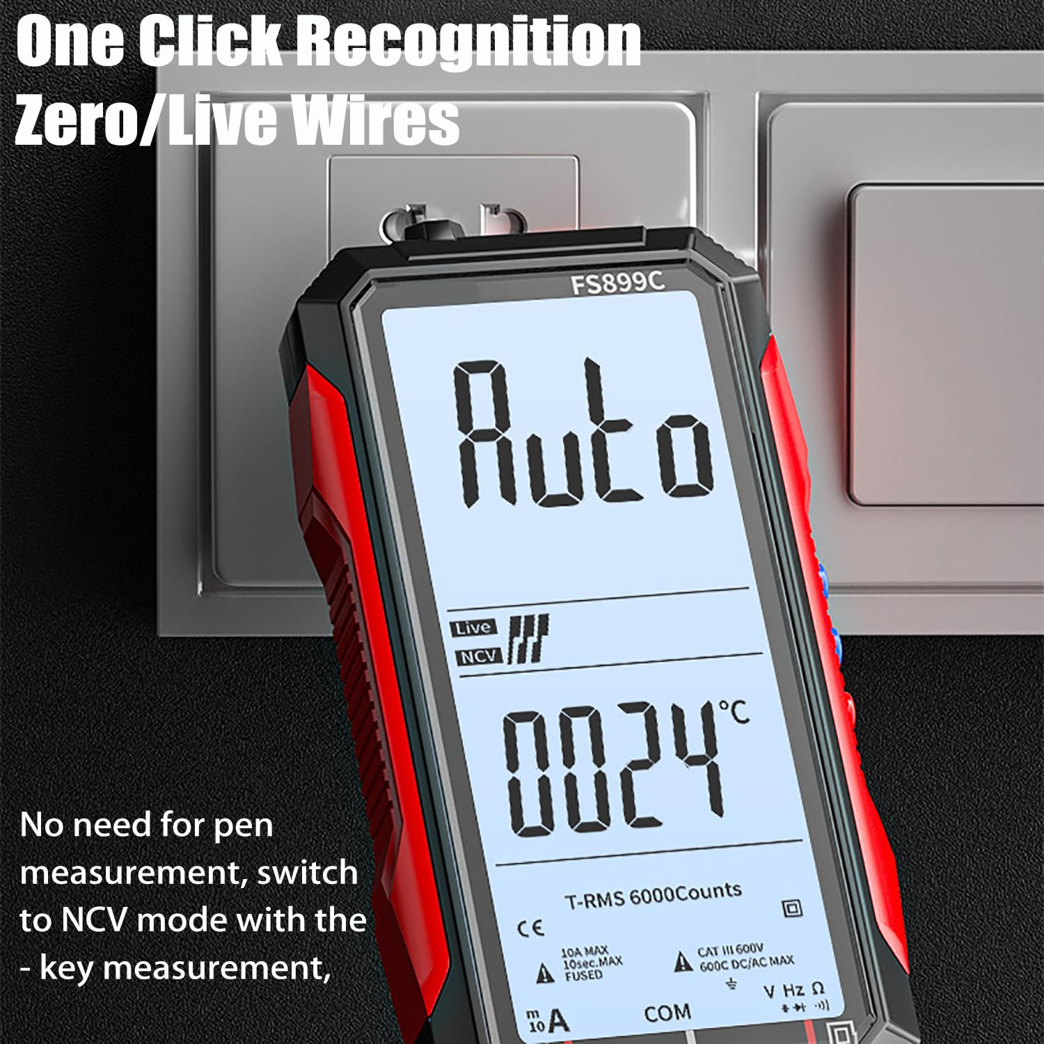 FS899C/FS899L Multimeter, True RMS Smart USB Rechargeable Digital Multimeter – 6000 Counts, Large Color Screen & Backlight, Automatic Tester for Electrical Issues (FS899C)