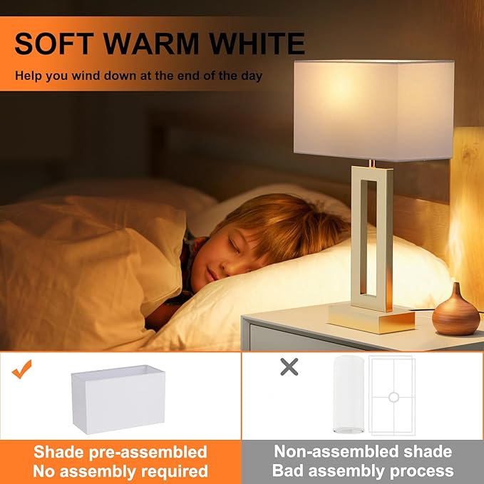 Lámpara de Mesa Noche Seealle Táctil con USB, 2 Unidades, Blanco y Dorado miniatura 6