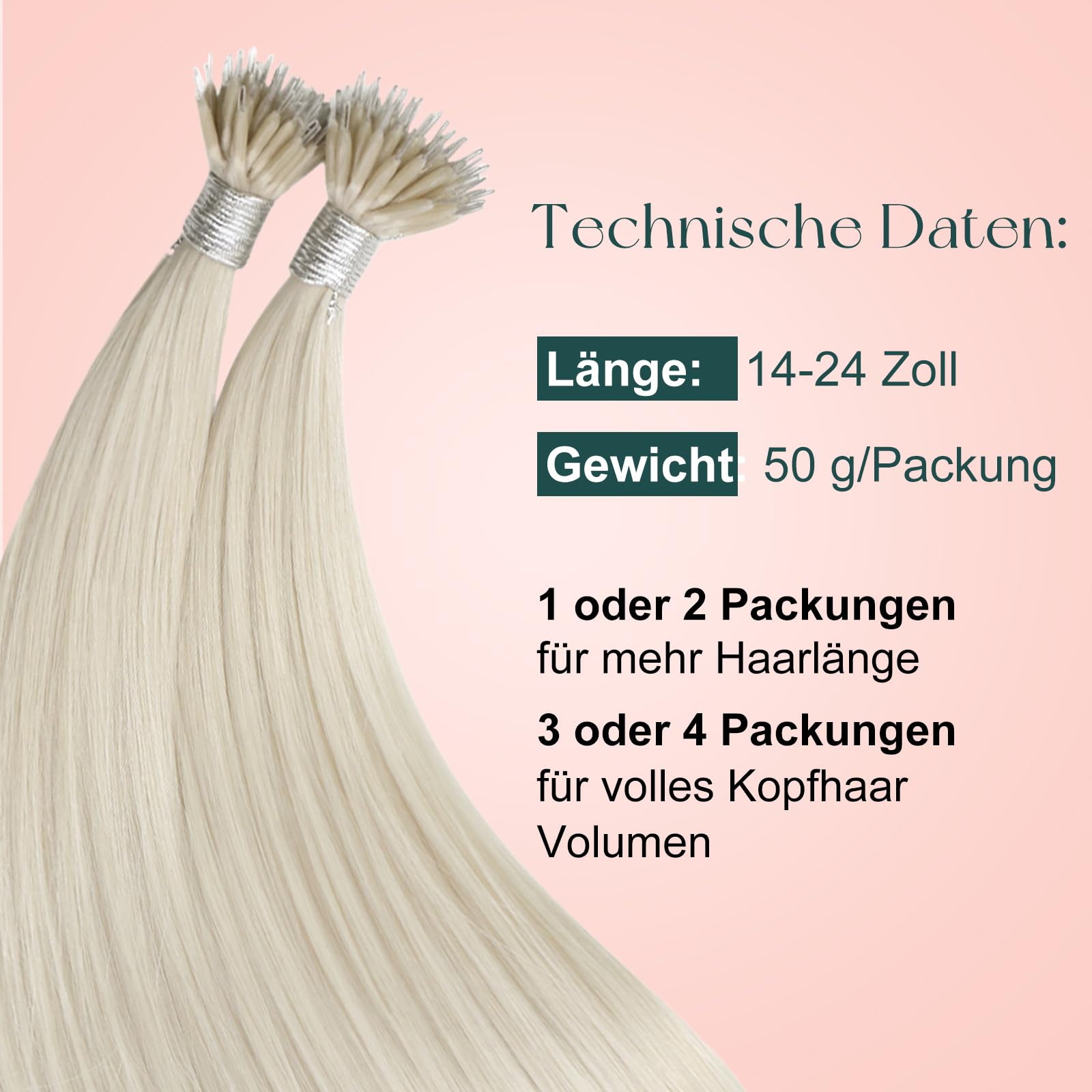 Easyouth Nanoring Extensions Echthaar Platinblond Extensions Nanoring Echthaar Blond Haarverlängerung Nanoring Extension Für Damen #1000 35 cm 50 g 50s
