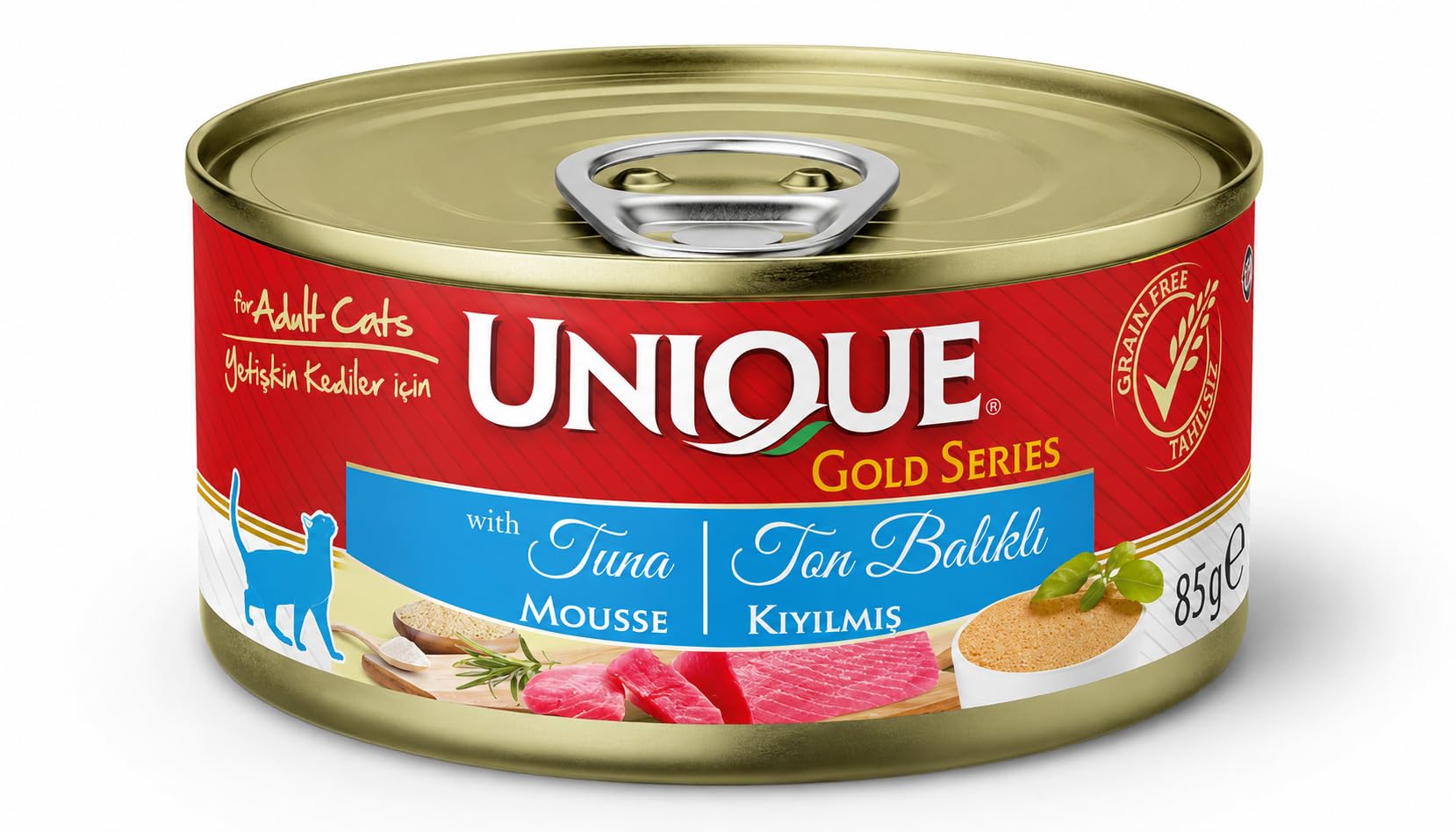 Unique Gold Series Yetişkin Kedi Konserve Yaş Mama Ton Balıklı 85 gr Sos İçinde Parça Etli Tahılsız 12 Adet