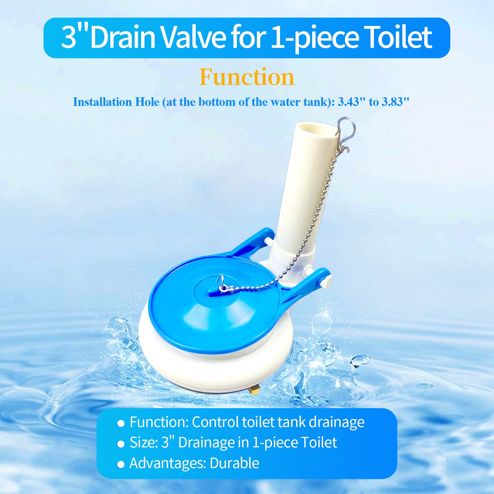 Conjunto de válvula de descarga de inodoro para inodoros de una sola pieza con solapa y cadena, piezas de repuesto de 3 pulgadas, kit de reparación, fácil instalación.