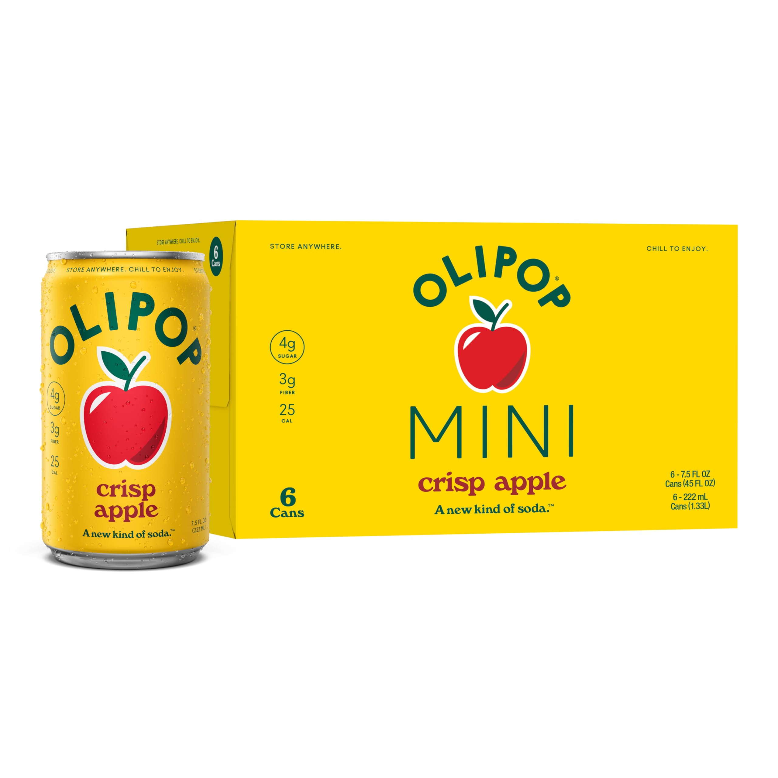 OLIPOP MINIs 3g Fiber Prebiotic Soda, Crisp Apple, 7.5 fl oz, 6 Pack