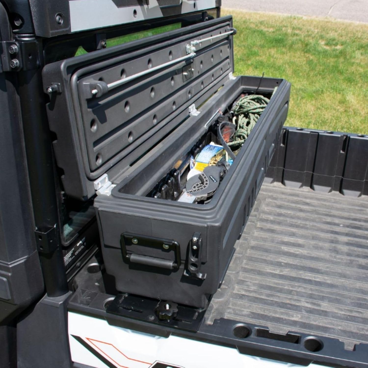 DuHa UTV Gun, Tool, and Gear Box fits 2024-2026 Kawasaki Ridge | Black Heavy Duty UTV Bed Organizer | Lockable Latches | Includes Dividers | Made in USA