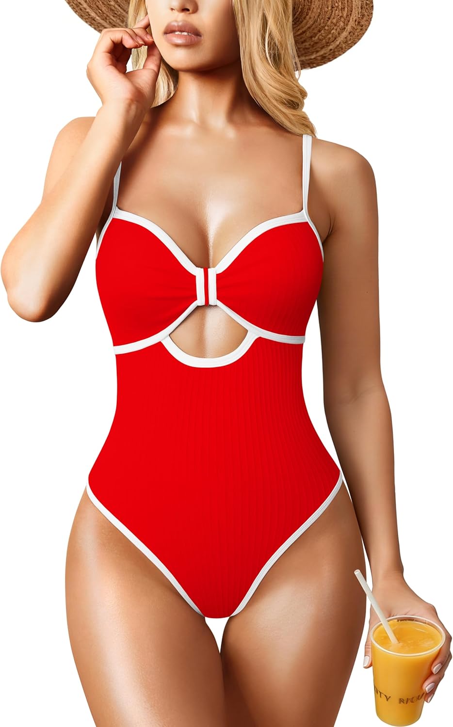 OQQ Women’s One Piece Swimsuit Cutout Push Up Tummy Control Bathing Suit with Adjustable Straps