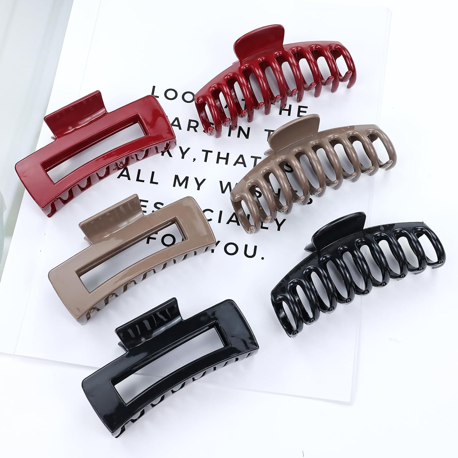 Lawie 6 Pack Large Brown Red Black Soft Silicone Plastic Hair Claw Clips Flexible Squishy Anti-Slip Strong Hold Anti-Slip Claw Clips Clamps Bun Holder Accessories for Women Girls - Image 9