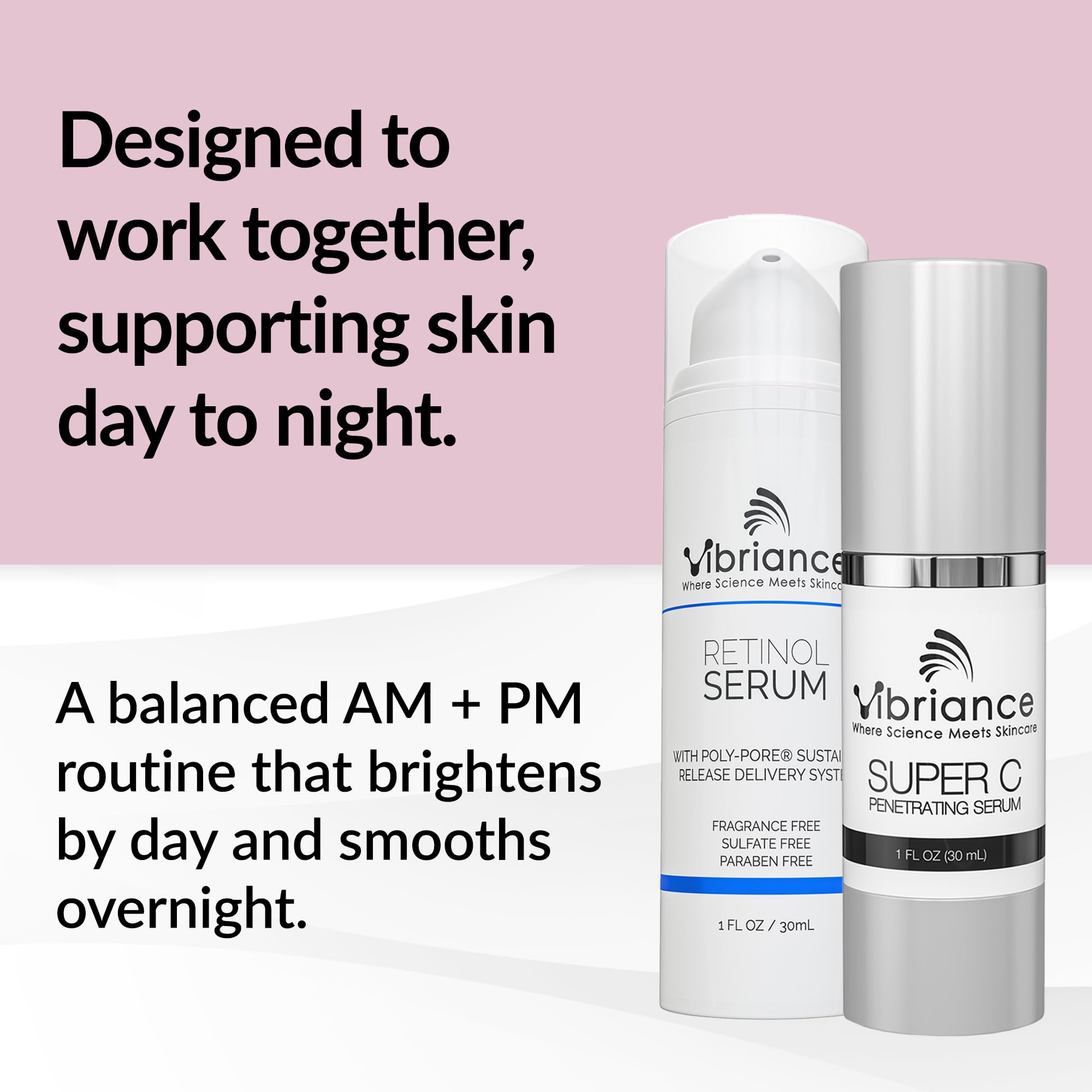 Vibriance Dynamic Duo - Kit de cuidado facial con vitamina C superpotente, kit de cuidado facial con retinol – Sérum de retinol y vitamina C antiedad para día y noche.