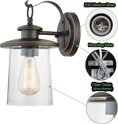 Miniatura 3 de WISBEAM Farol de pared para exteriores, aplique de pared como accesorio de iluminación de porche, base E26 de 60 W máximo, carcasa de metal más