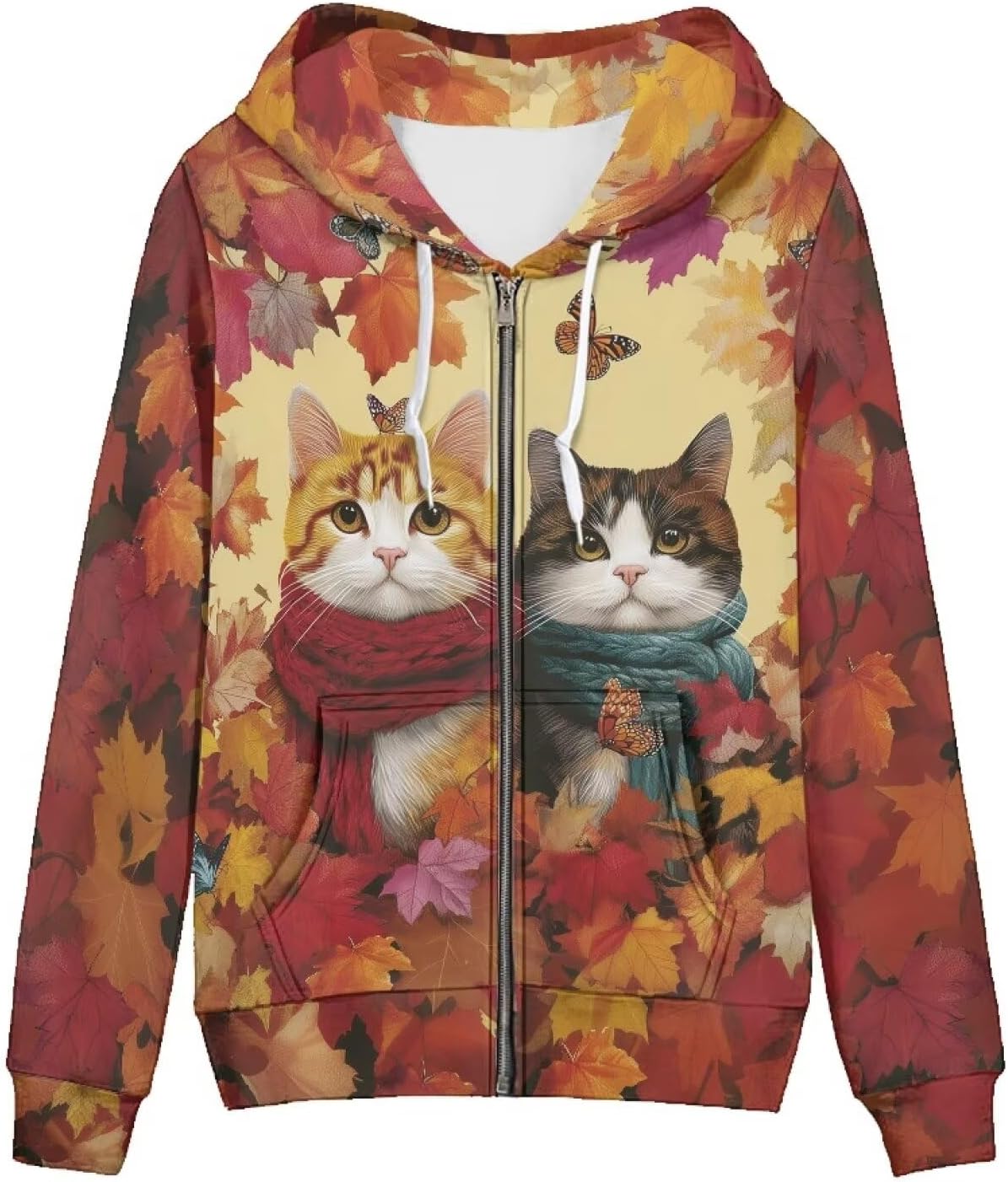 Irisjudy Womens Fall Jackets Hoodie with Pocket, Skulls,Island Flowers Zip Front Open Cardigan Hood Warm Outerwear XS-5XL