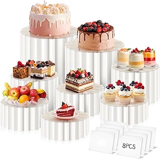 Marsui 8pcs Buffet Risers Food Display for Dessert Table Cake Riser Display Stands Acrylic Foldable Cardboard Cake Stands ...