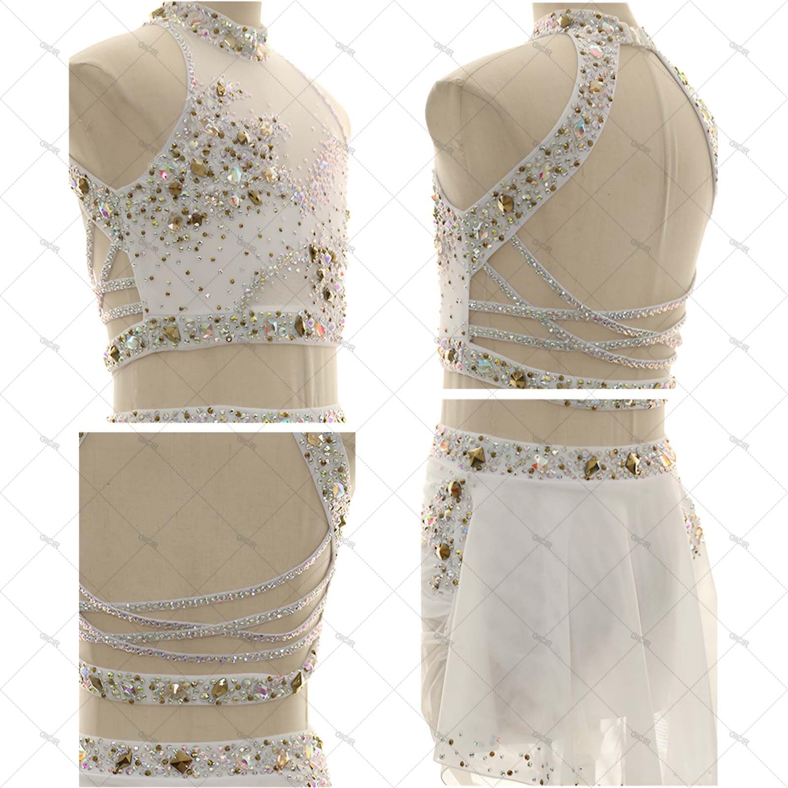 Kostiumy Do Tańca Lirycznego Dla Kobiet Plus Rozmiar Rhinestone Nowoczesny Kostium Do Tańca Pochwalnego Dla Solo Dostosowany