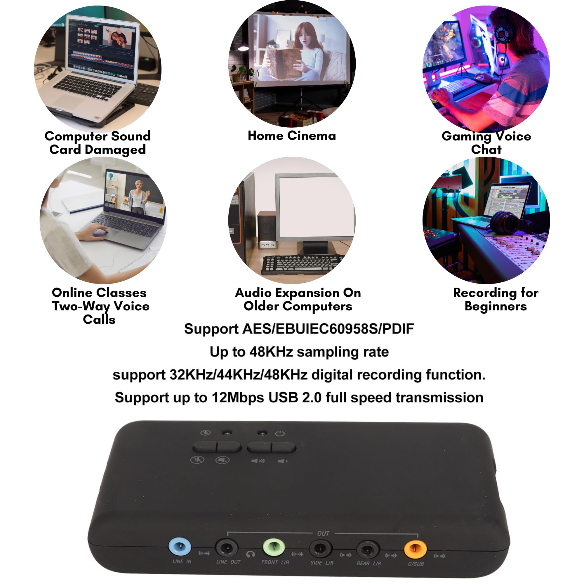 USB 7.1 Zewnętrzna Karta Dźwiękowa 8-kanałowa 12 Mb/s USB Soundbox 32KHz/44KHz/48KHz Podwójne Mikrofon na Komputerze na Komputerze PC na Komputerze Laptopa na PC na Komputerze PC