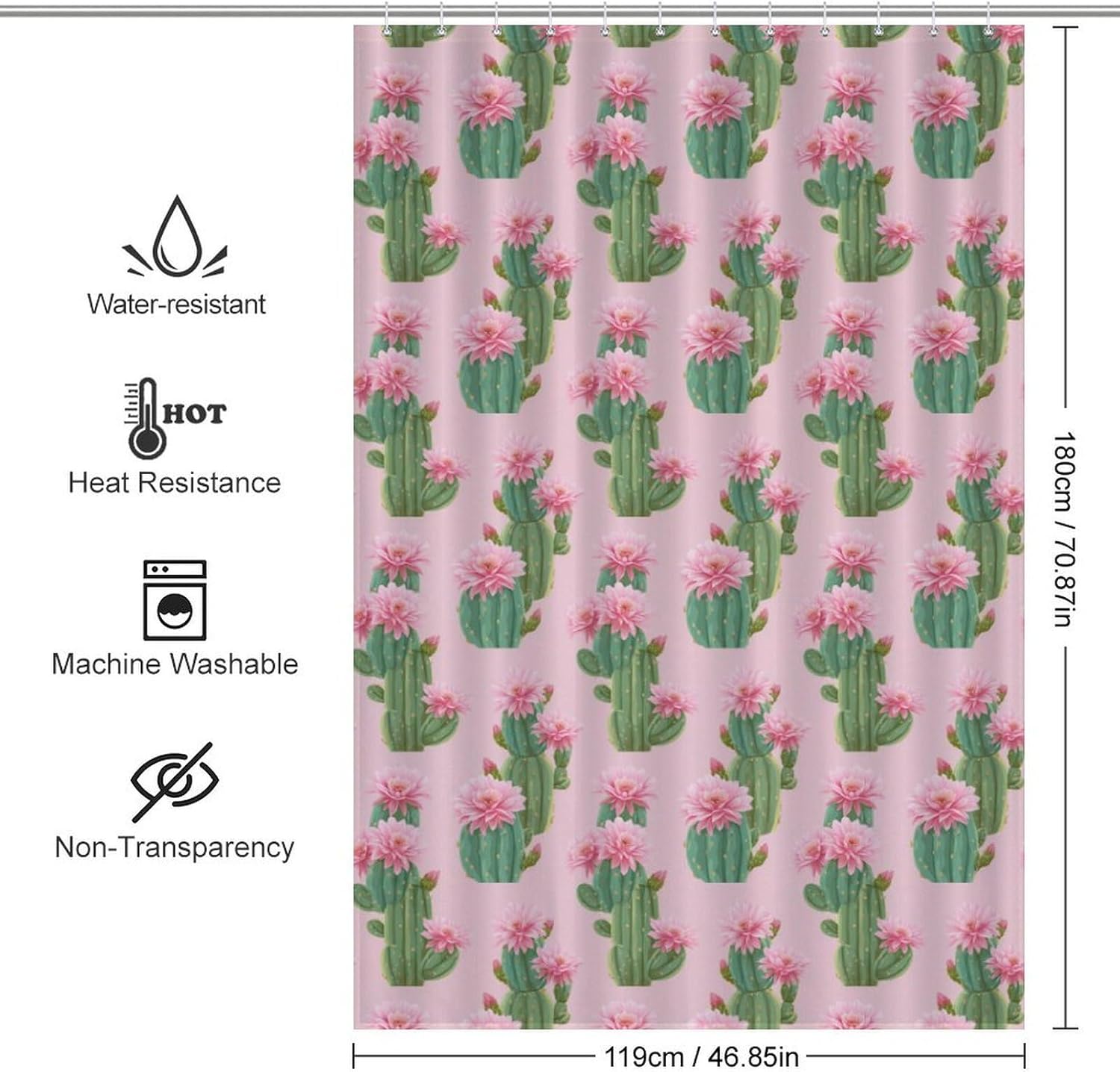 Tropical Cactus Flowers Shower Curtain 46.85x70.87Inch（119x180cm） Polyester Bath Curtain Shower Curtains Printed Decorative