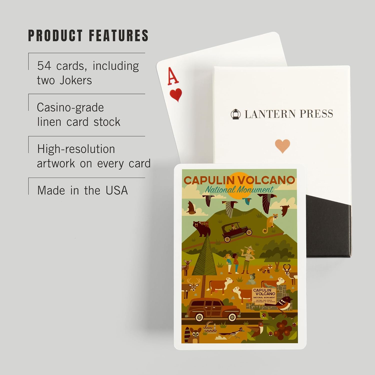 Lantern Press Capulin Volcano National Monument, New Mexico, Geometric, 52 Playing Cards for Adults, Poker Size Card Deck