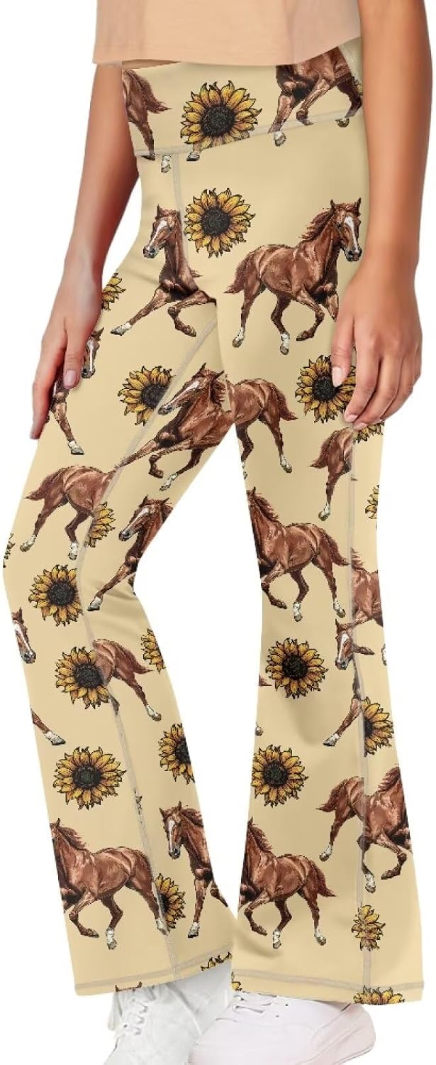 Girls Leggings Floral Print High-Waisted Flared Pants 5-14 Years