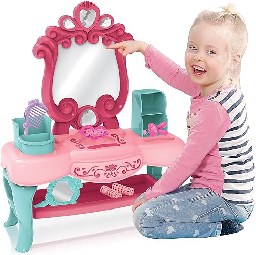 Miniatura 2 de Let's Pretend Lights & Sounds Vanity Playset  El juego de salón de belleza para niños incluye 6 accesorios para juegos de simulación diseñados para