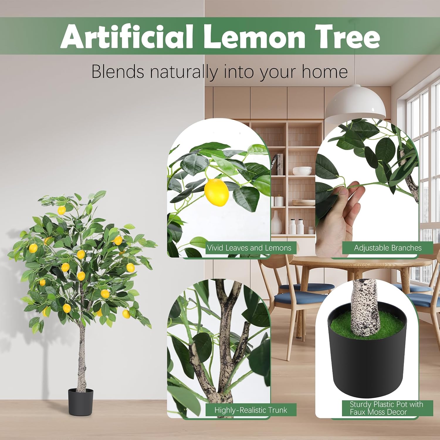 Sunexinlo 4FT Artificial Lemon Tree with Pot, Indoor Outdoor Home Decor