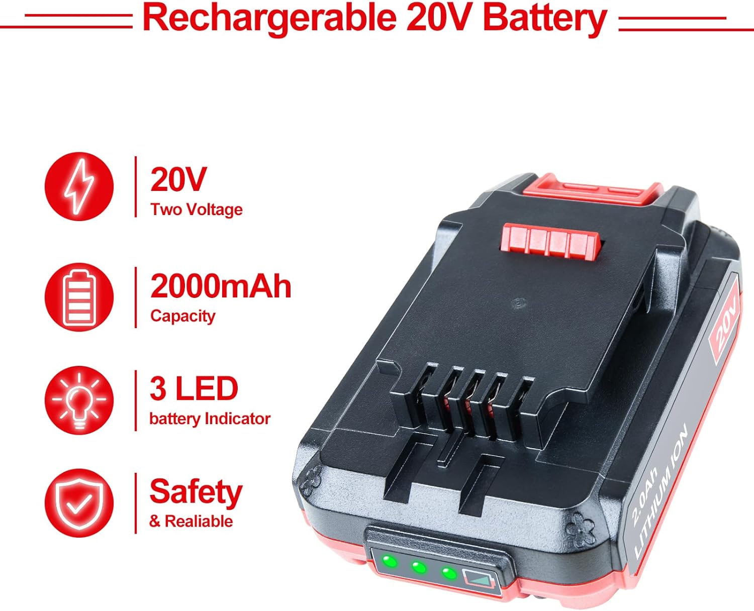 DTK Replacement for Bauer 20V Battery Lithium-Ion 2.0Ah Cordless Power Tool Battery 2 Packs - Image 6