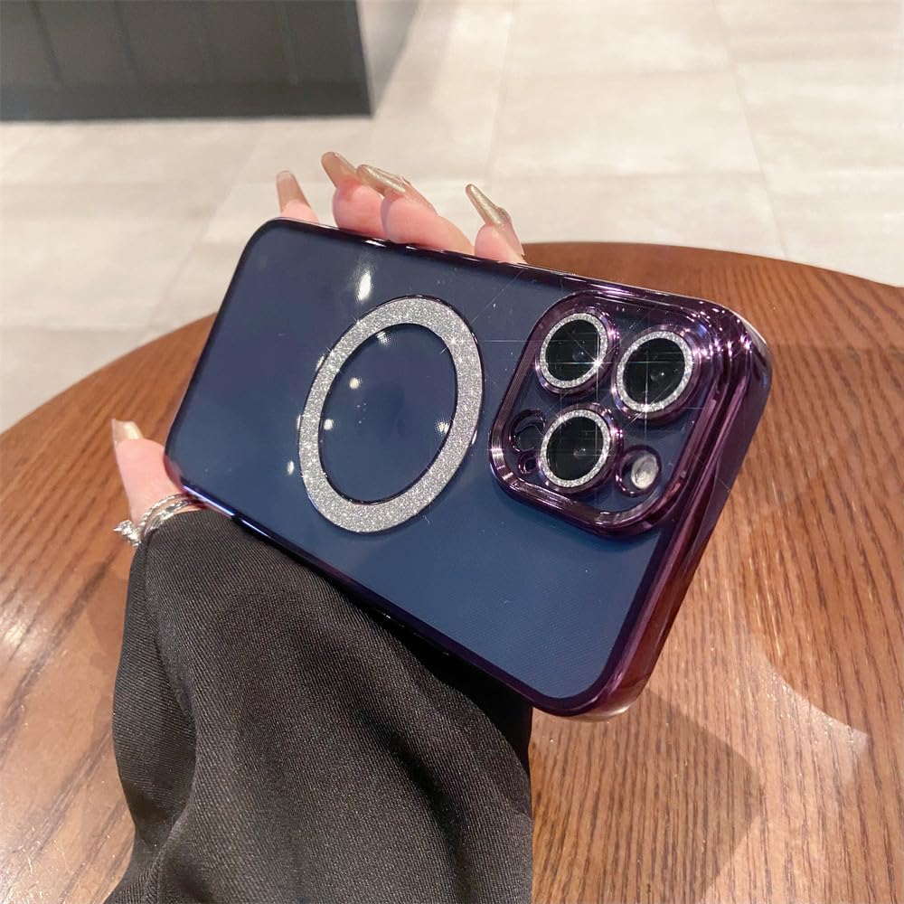 Étui iPhone 12 Pro Max magnétique paillettes violet coque transparent Magsafe - 6