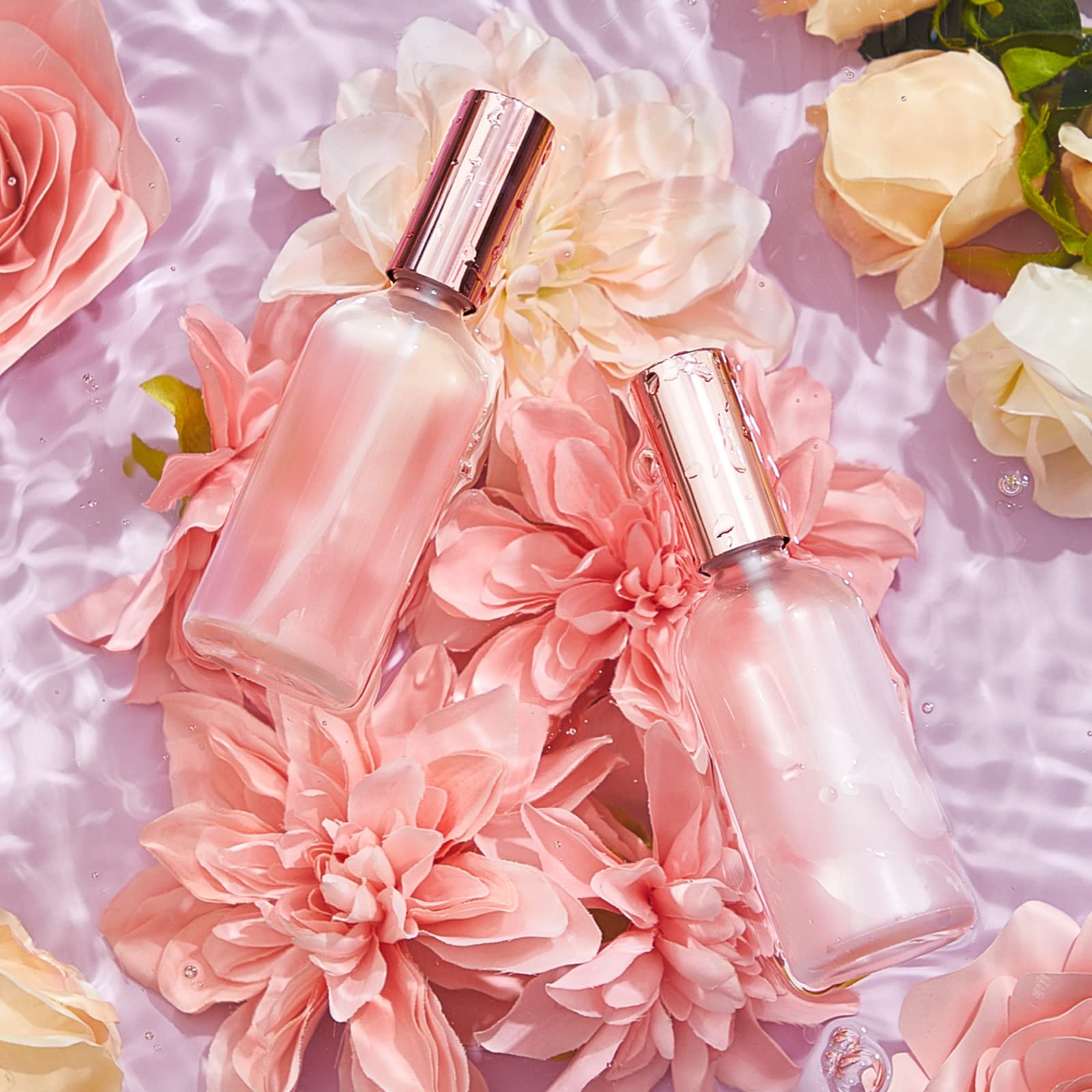 Roshtia 30 flaconi spray in vetro da 96,4 g, trasparenti e vuote, piccole bottiglie riutilizzabili in vetro con pompa nebulizzatrice fine per oli essenziali viso spray per viaggi (oro rosa)