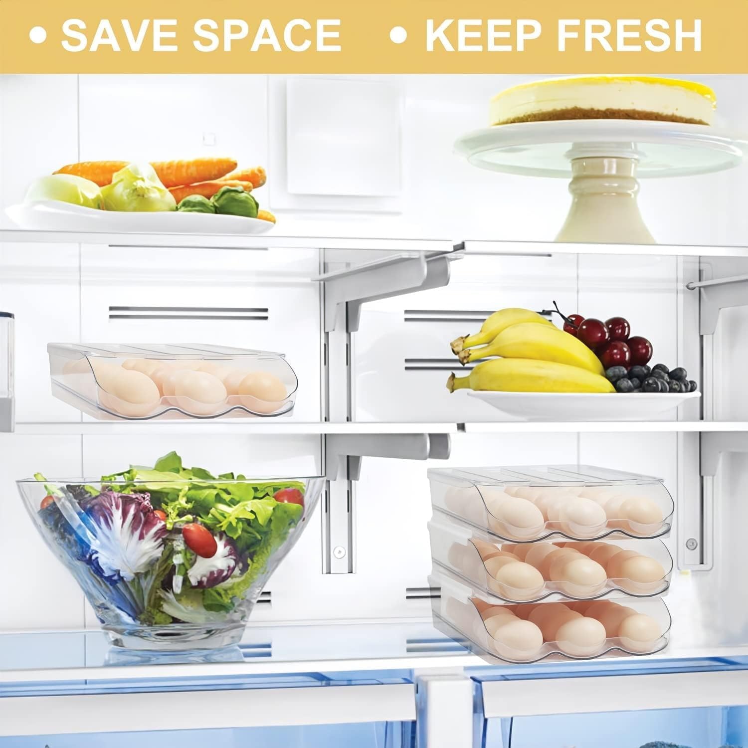 Clear Plastic Egg Holder for Refrigerator, 18 Eggs Stackable Storage Container with Lid, BPA-Free Fridge Organizer Tray for Eggs
