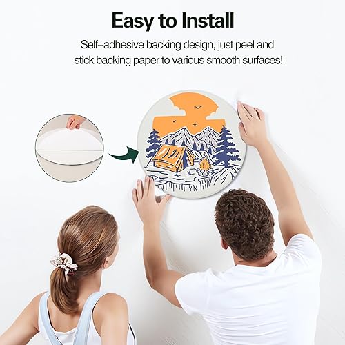 Miniatura 6 de Paquete de 8 paneles acústicos artísticos, redondos autoadhesivos de 14 x 14 x 0.4 pulgadas, paneles de pared insonorizados para decoración de