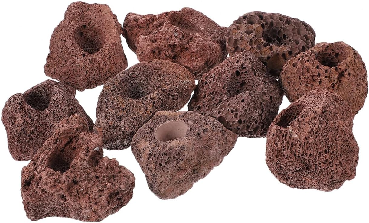 ibasenice Volcanic Rocks Aquarium Ornament 10pcs 5-6cm Fish Tank Stone Plant Holder Fish Habitat Decoration for Aquascaping