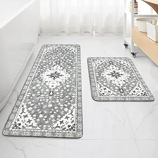 Uphome Boho Vintage 2 Piece Bathroom Rug Set Gray Non-Slip Soft Bathroom...