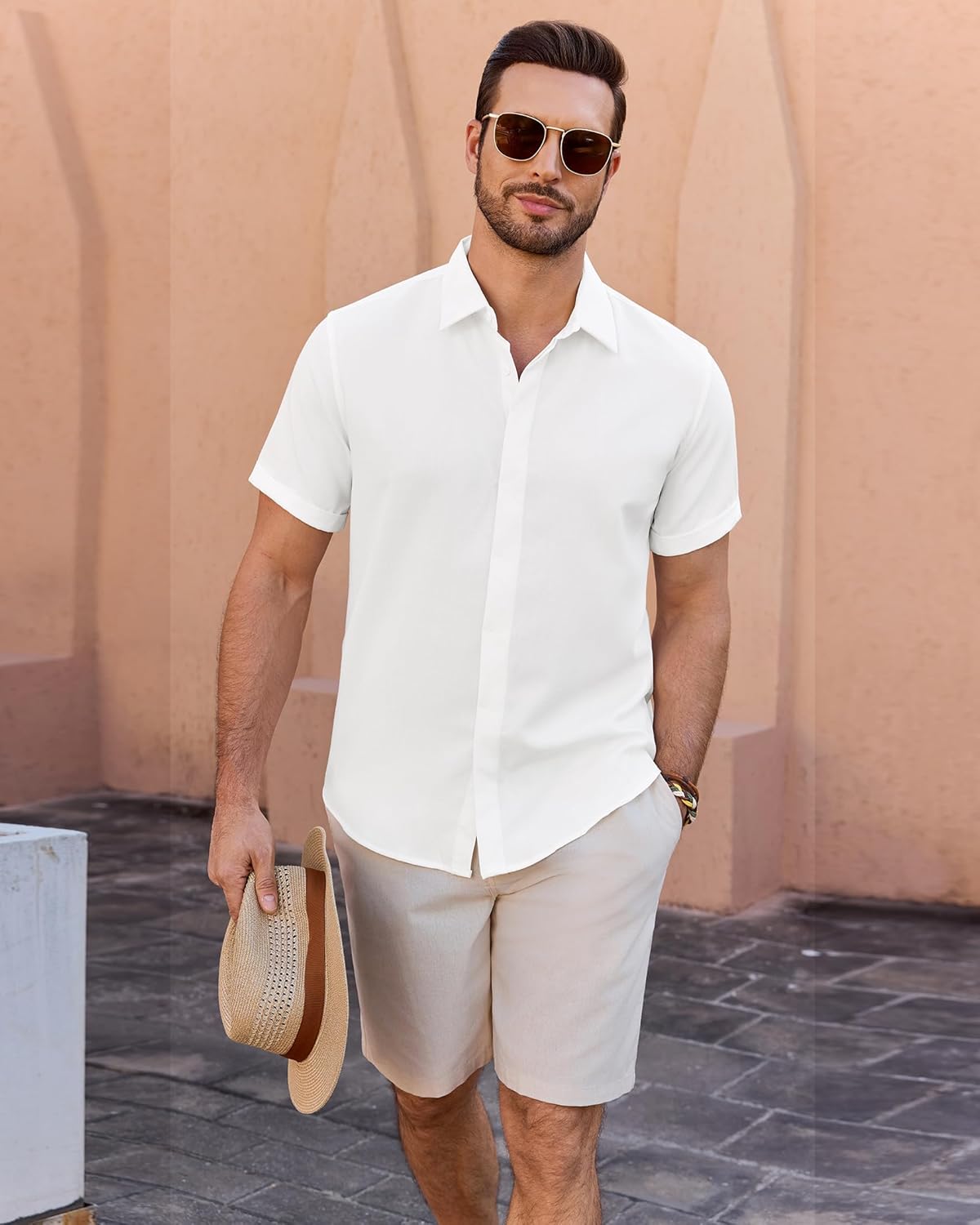 Alimens & Gentle Mens Linen Shirt Short Sleeve Button Down Shirt Casual Summer Beach Vacation Wedding Shirts - Image 5