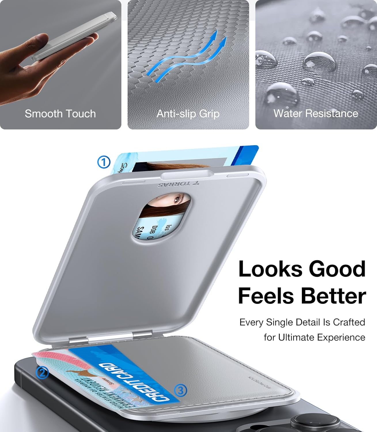 TORRAS for MagSafe Wallet, 360°Spin Magnetic Stand, 18N Strongest Magnet, 3 Card Holder, Leather Minimalist Slim Wallet for iPhone 16/15/14/13/12, Samsung Galaxy & Google with Magnetic Case, Grey - Image 6