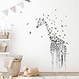 Black Giraffe Fluttering Butterflies Wall Stickers, sacinora Instagram Style Art Animal Wall Decals Removable Vinyl Peel and Stick for Living Room Bedroom Nursery Home Decorations