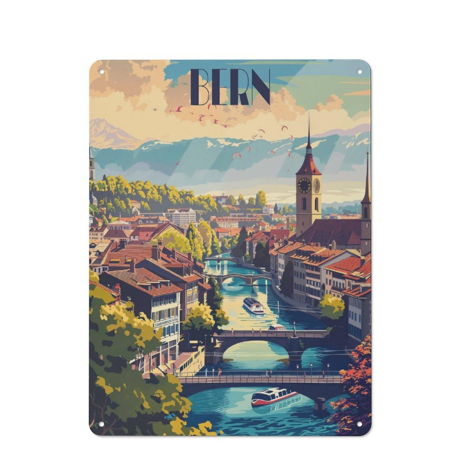 Junmoney Serene Bern Cityscape Vintage Metal Sign 40X30cm, Cafe Style Restaurant Wall Art For Takeaway, Bar, Kitchen Or Counter Area