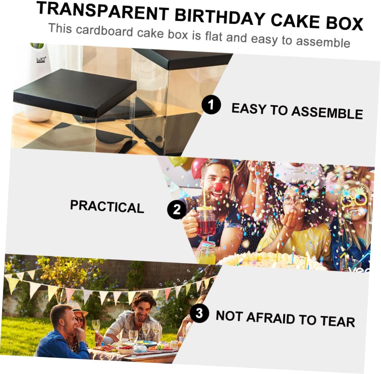 5pcs Cover Birthday Cake Box Transparent Window Double Design for Safe Baking and Easy Carrying Includes Ribbon for Parties and Celebrations