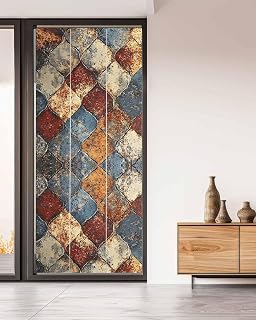 Brown Gray Plaid Window Privacy Film Decorative Stained Glass Window Film Country Abstract Gradient Chic Check Static Windows Clings Sticker for Glass Door, 35.4"x78.7" Blackout Shades Windows Cover
