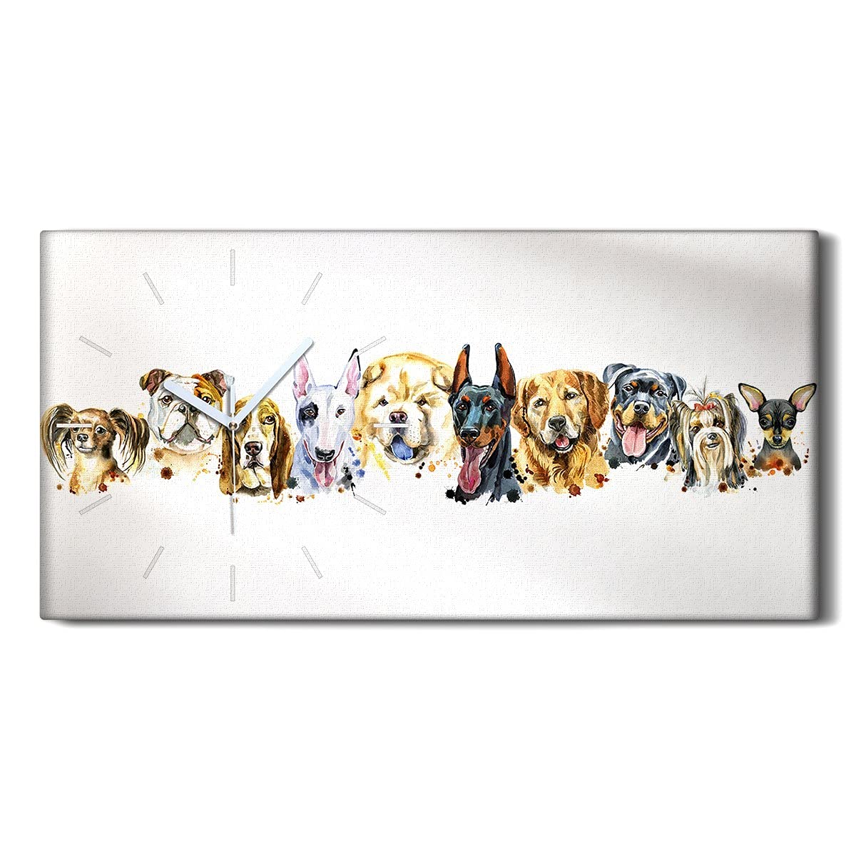 Horloge sur Toile Peinture des Animaux Chiens Art Moderne Salon
