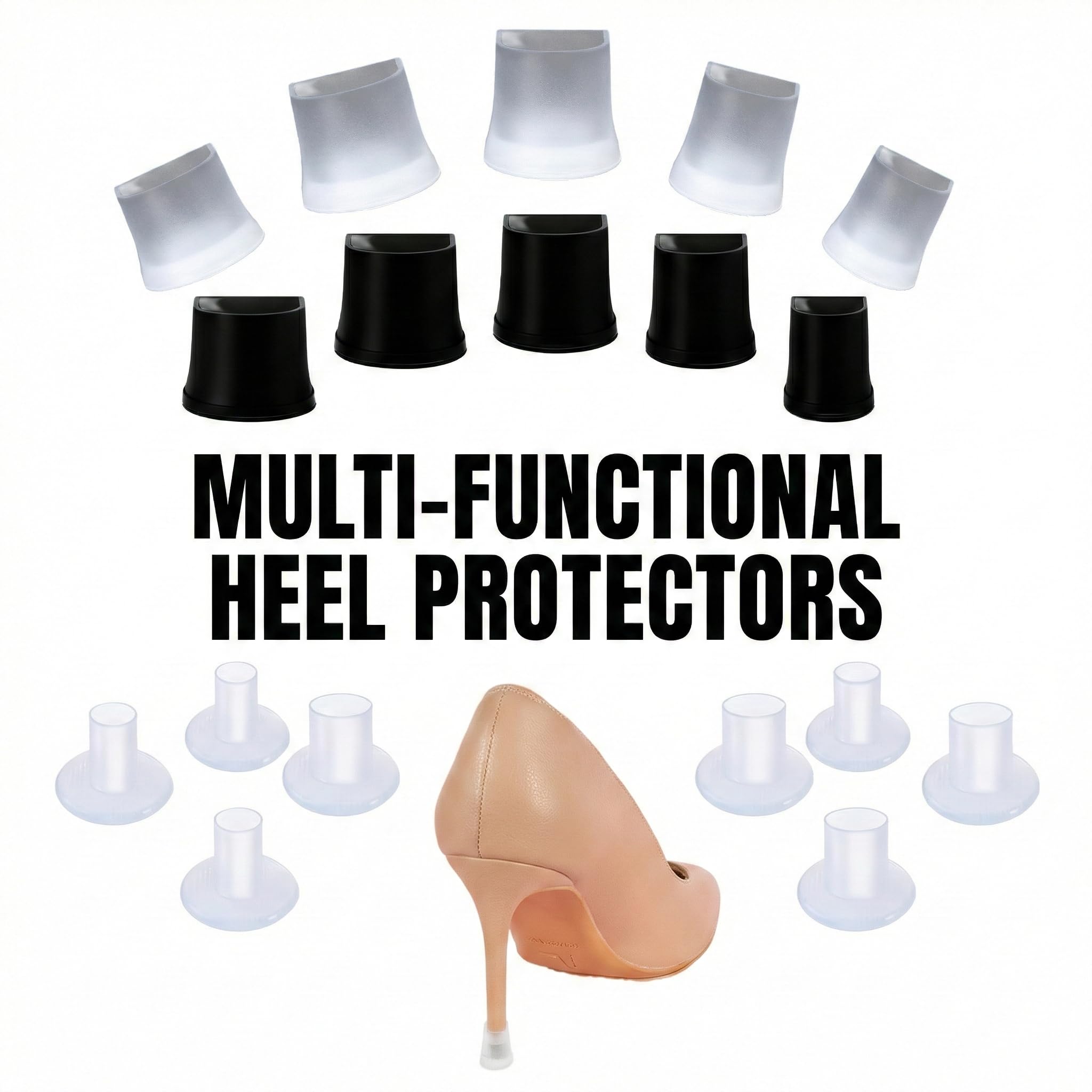 Protezioni per tallone per scarpe – 16 paia di copriscarpe durevoli, antiscivolo, antirumore e resistenti all'usura, per tacchi alti, appartamenti e altro ancora, ideali per interni ed esterni