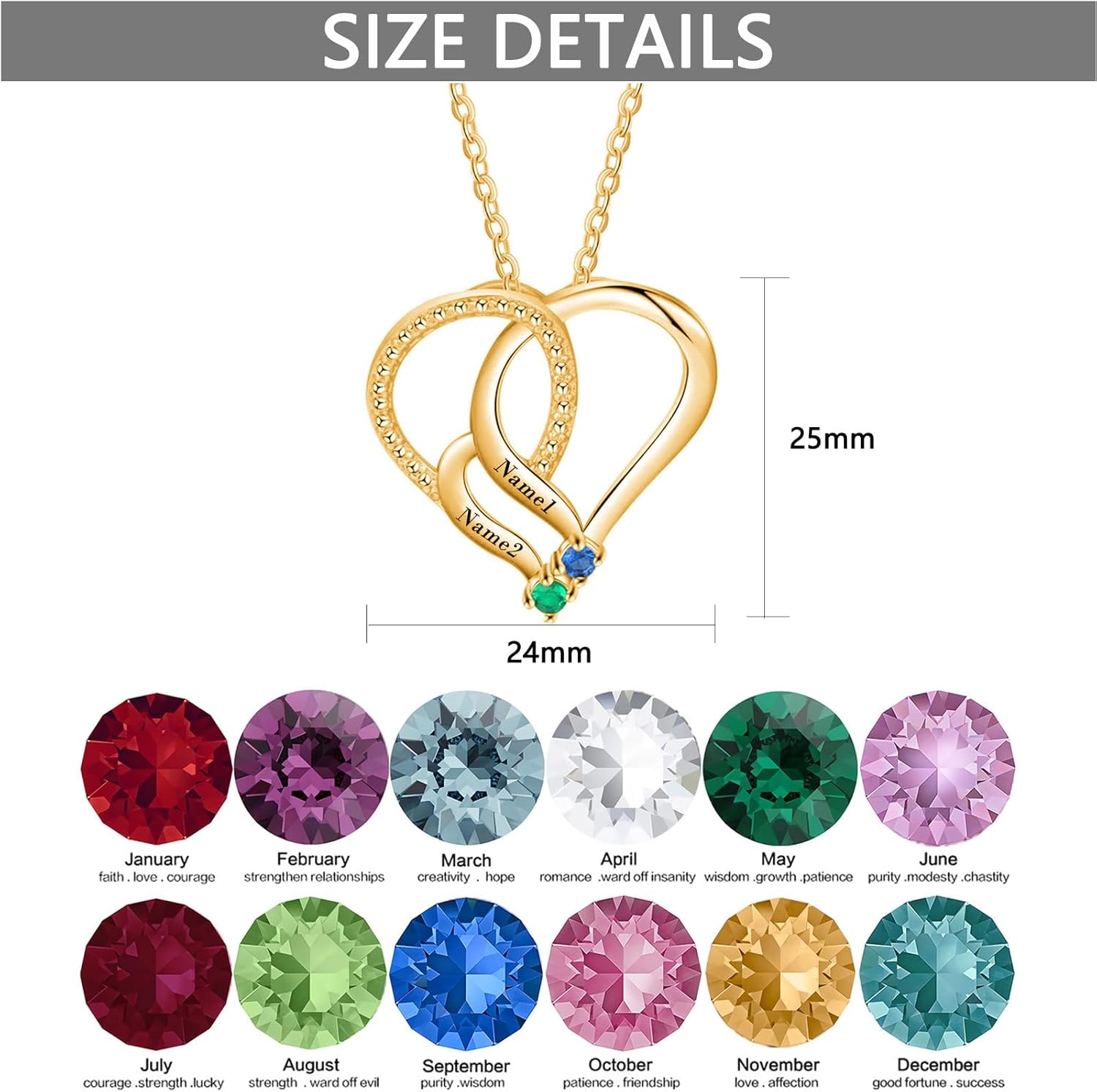 10K 14K 18K Gold Personalized Mothers heart Necklace with 2-6 Birthstones Custom Engraved Names Mom Pendant Christmas Gift for Her Wife