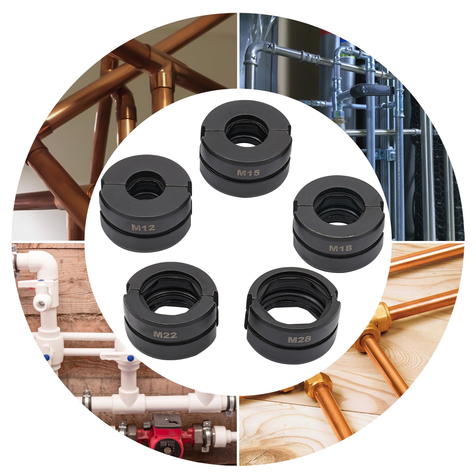 Th - Pinzas de presión para tubos (5 piezas, Cr40, 12 mm, 15 mm, 18 mm, 22 mm, 28 mm, para tubos de cobre, ligeros, compactos)
