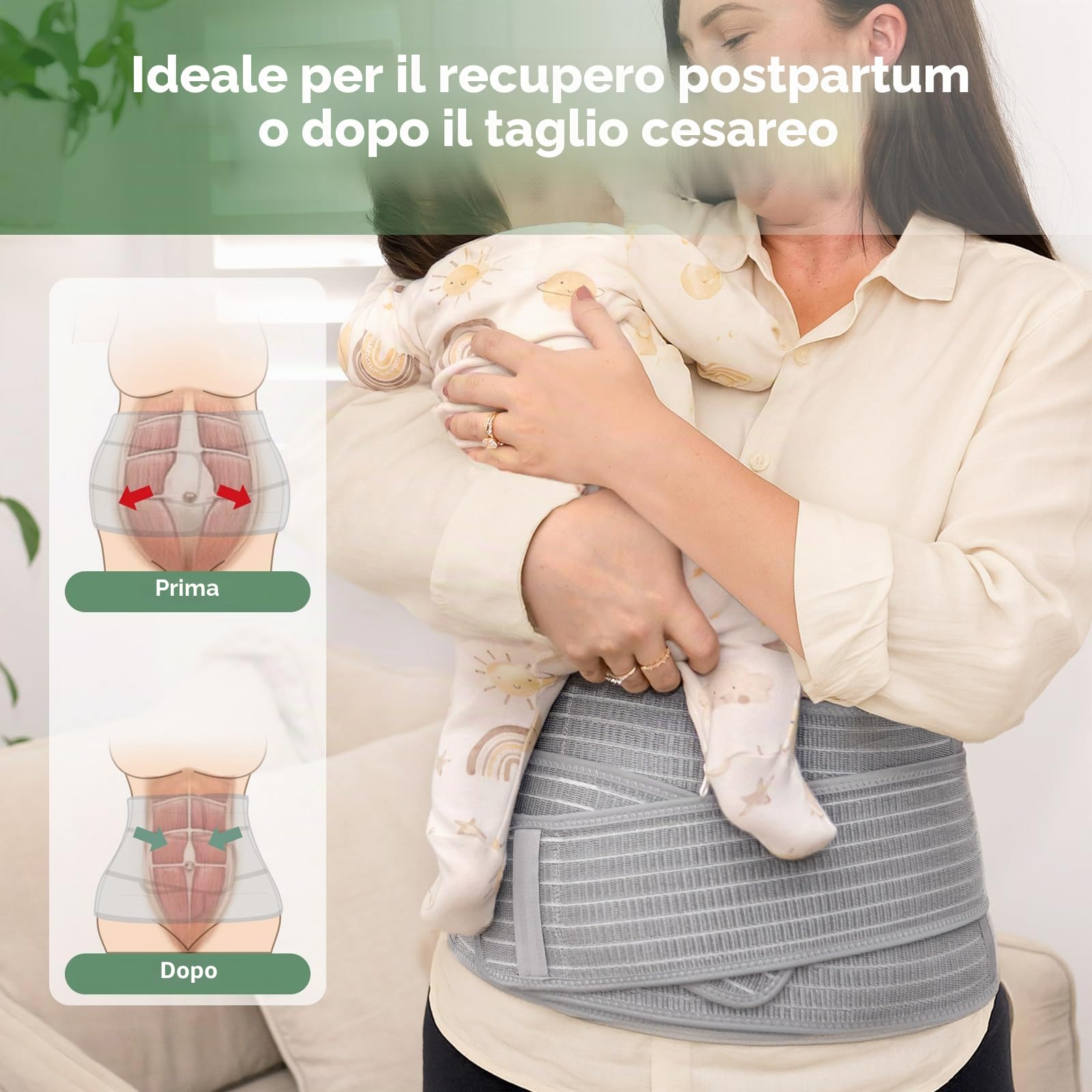 haakaa Cintura addominale post-parto, supporto lombare post-parto, indispensabile per il parto naturale e il recupero dopo il taglio cesareo, bendaggio addominale, per uso quotidiano, 21 cm x 115 cm