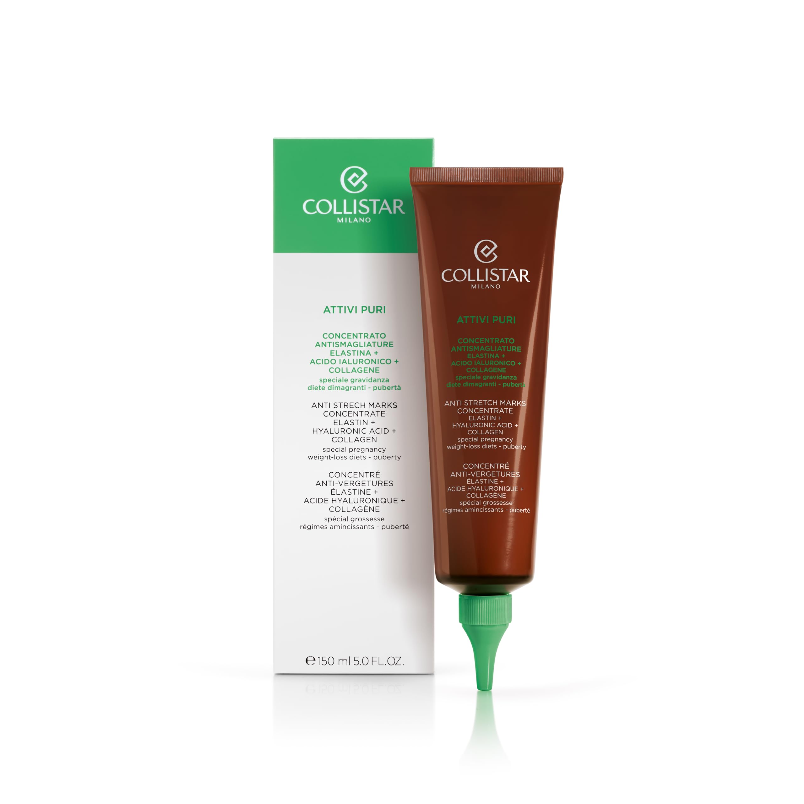 Collistar Concentrato Antismagliature, Con Elastina + Acido Ialuronico + Collagene, Ricompatta e Rinforza i Tessuti Cutanei, Contrasta la Formazione di Smagliature, 150ml