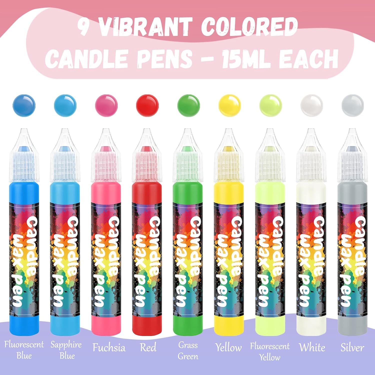 Candle Wax Pen, 9 Colors Candle Painting kit for DIY Projects, Birthday Party, Special Occasions Create Colorful Candles, Acrylic Paints Safe and Non-Toxic(15ML/0.5OZ)