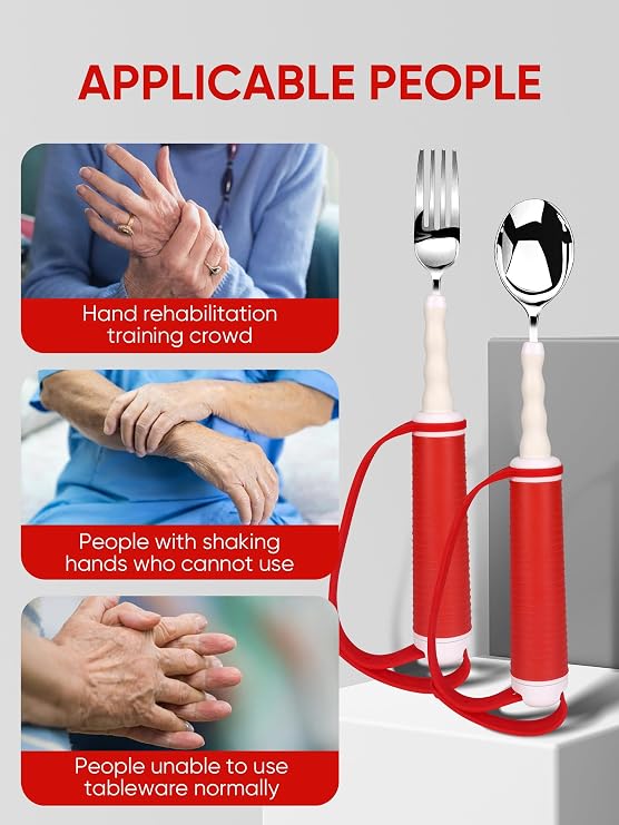 Adaptive Utensils for Disability Gadgets Swivel Fork Spoon for Hand Tremors | Easy Grip Safe Stainless Steel, Parkinson's patients, 360 Rotatable Alzheimers Handicap accessories for daily living Elderly