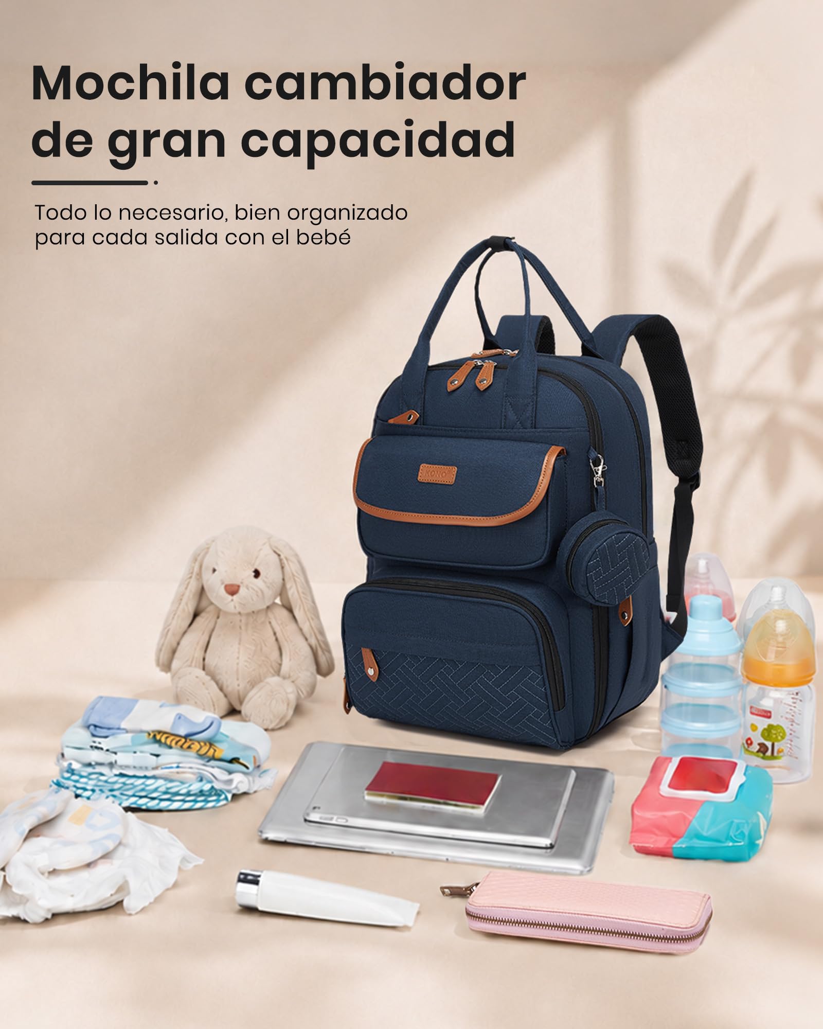 Kono Mochila Pañalera Bebé Gran Capacidad con Cambiador para Mamá y Papá
